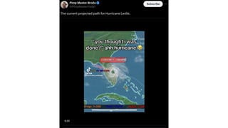 Fact Check: Video Does NOT Show 'Projected Path For Hurricane Leslie' -- Simulation Game