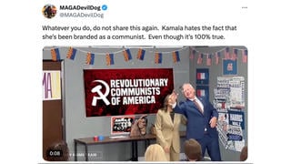 Fact Check: Sign Is NOT Real In Video Of Kamala Harris, Tim Walz Posing In Front Of 'Revolutionary Communists of America' Poster -- Image Has Been Altered