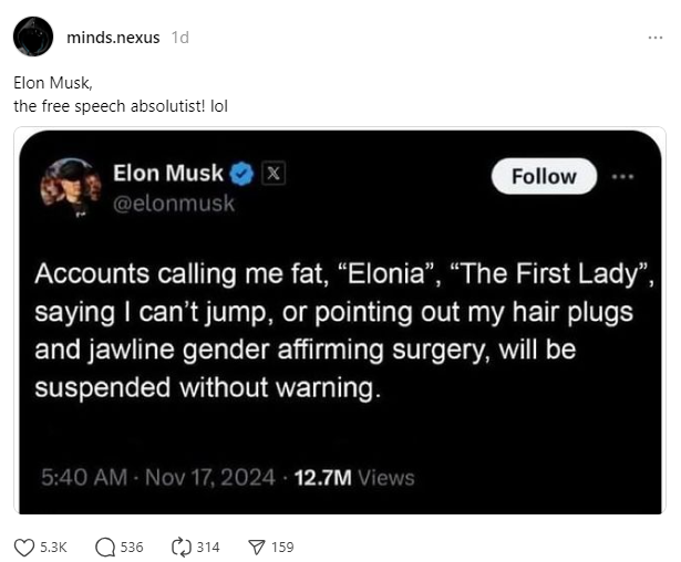 elon musk accounts suspended Threads post.png