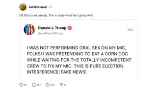 Fact Check: Trump Did NOT Claim His Pantomime With Problem Milwaukee Mic Was 'PRETENDING TO EAT A CORN DOG' -- Fake Post 