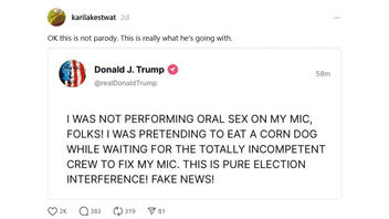 Fact Check: Trump Did NOT Claim His Pantomime With Problem Milwaukee Mic Was 'PRETENDING TO EAT A CORN DOG' -- Fake Post 