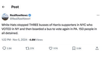 Fact Check: NO Evidence That 'White Hats' Stopped Three Busses Of Harris Supporters Who Voted In New York, Again In Pennsylvania