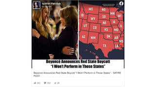 Fact Check: Beyoncé Did NOT Say She Wouldn't Perform In Red States -- Story Originated From Site With Satire Label