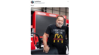 Fact Check: Altered Photo -- Schwarzenegger Did NOT Wear 'I Didn't Vote For The McFelon' Shirt