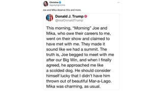 Fact Check: Trump Did NOT Post That Joe Scarborough 'Approached Me Like A Scolded Dog' At Mar-a-Lago 