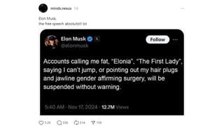 Fact Check: NO Evidence That Elon Musk Said He Would Suspend Accounts That Called Him 'Fat,' 'The First Lady'