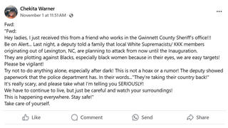 Fact Check: Gwinnett County Sheriff Did NOT Warn Of White Supremacist, KKK Threat Against Black Women -- Baseless Rumor