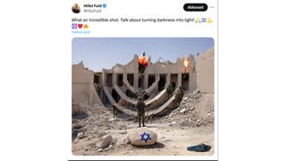 Fact Check: FAKE Photo Shows Israeli Soldiers In Front Of Gaza Ruins Forming A Hanukkah Menorah