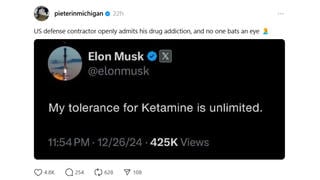 Fact Check: Elon Musk Did NOT Post 'My Tolerance For Ketamine Is Unlimited' -- It's A Fake Screenshot