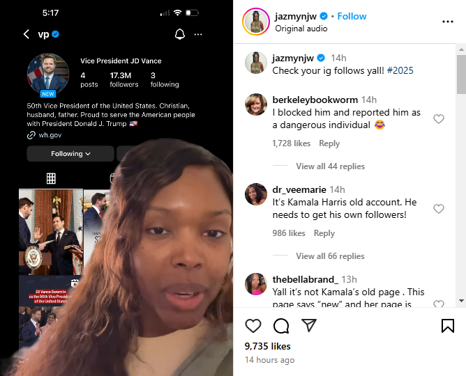 instagram made users follow JD Vance IG reel.png