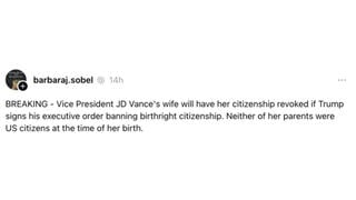 Fact Check: Usha Vance Would NOT Lose Her US Citizenship Because of Trump Birthright Policy