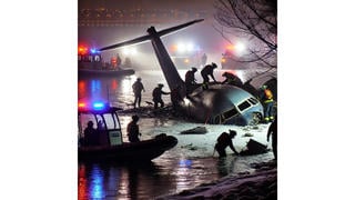 Fact Check: Photo of Firefighters on Top Of Plane in River is NOT Real -- AI Generated