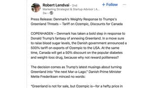 Fact Check: Denmark Did NOT Announce 500% Export Tariff On Ozempic Sold In US In Response To Trump's Greenland Threats As Of January 31, 2025