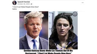 Fact Check: Gordon Ramsay Did NOT 'Boot' Lia Thomas Out Of His Restaurant Saying 'I Don't Let Woke People Dine Here' -- It's From Satire Article