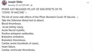 Fact Check: Social Media Posts Do NOT Accurately Represent Pfizer COVID-19 Vaccine Side Effects As Of January 2025