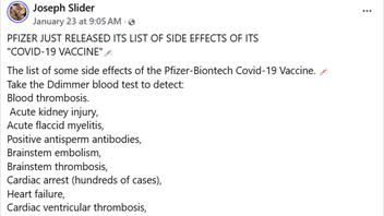 Fact Check: Social Media Posts Do NOT Accurately Represent Pfizer COVID-19 Vaccine Side Effects As Of January 2025