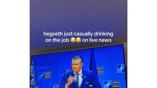 Fact Check: TikTok Video Does NOT Show Pete Hegseth Drinking Bourbon Whiskey From A Glass During NATO Press Conference