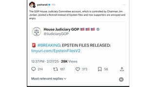 Fact Check:  House Judiciary GOP DID Link To A 'Rickroll' In Tweet Promising 'Epstein Files' -- Later Deleted