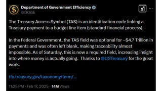 Fact Check: Term 'Treasury Access Symbol' Did NOT Exist Before DOGE X Post -- Meant To Say 'Treasury Account Symbol'