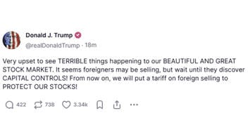 Fact Check: FAKE Truth Social Screenshot Shows Trump Threatening Capital Controls And Tariffs On 'Foreign Selling' To Protect Stock Market