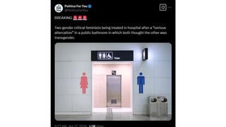 Fact Check: Satirical Post About 'Gender Critical Feminists' In 'Serious Altercation' In Public Bathroom Goes Viral Again -- Transgender Fight NOT Real