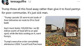 Fact Check: NO EVIDENCE Trump Threw Away 20 Truckloads Of Food En Route To Ohio Food Banks