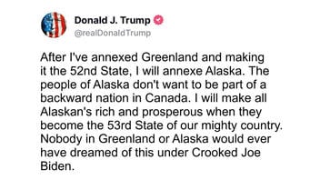 Fact Check: Fake Screenshot Has Trump 'Annexe' Alaska And Greenland, Making Them 52nd And 53rd State -- No Such Post