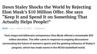 Fact Check: Dawn Staley Did NOT Reject Fictional '$10 Million Offer' From Elon Musk -- Fake Story