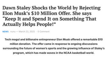 Fact Check: Dawn Staley Did NOT Reject Fictional '$10 Million Offer' From Elon Musk -- Fake Story