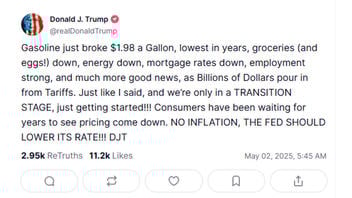 Fact Check: Gasoline Prices Did NOT Fall Below $1.98 A Gallon As President Trump Claimed on May 2, 2025