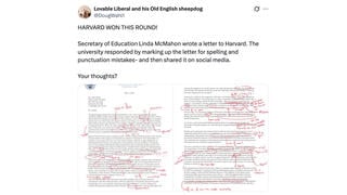 Fact Check: Harvard Did NOT Publish Red Pen Corrections of Linda McMahon Letter