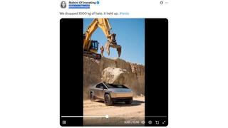 Fact Check: FAKE Video Shows Tesla Cybertruck Not Destroyed When 'A Ton Of Rock' Dropped On It