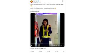 Fact Check: Screengrab Does NOT Document A Macron Presidential Plane Attendant With A 'Ripped Bloody Shoulder'