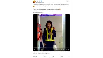 Fact Check: Screengrab Does NOT Document A Macron Presidential Plane Attendant With A 'Ripped Bloody Shoulder'