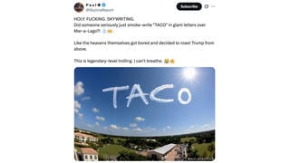 Fact Check: FAKE Video Shows 'TACO' in the Sky Over Mar-a-Lago