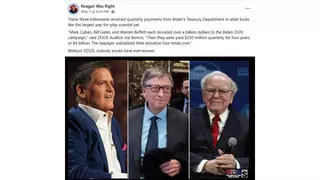 Fact Check: Fake Story About Cuban, Gates And Buffett Receiving $250M Quarterly Payments From Biden Treasury Originated On Satire Site