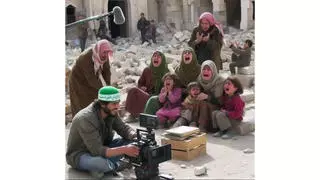 Fact Check: AI-Generated Image Shows Women And Children Crying On Demand For A Cameraman -- Not Actual Palestinians In Gaza 