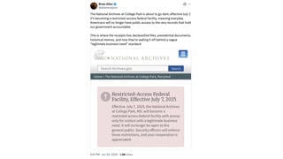 Fact Check: National Archives Facility In College Park Is NOT Scheduled to Be Permanently Restricted to Public From July 7, 2025