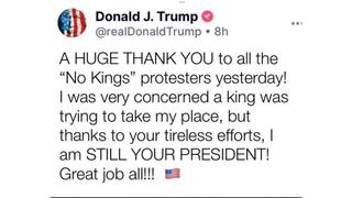 Fact Check: Trump Did NOT Post a 'Huge Thank You' to 'No Kings' Protesters 