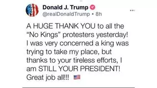 Fact Check: Trump Did NOT Post a 'Huge Thank You' to 'No Kings' Protesters 