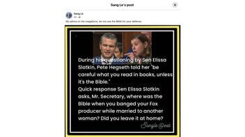Fact Check: Senator Slotkin Did NOT Ask Defense Secretary Pete Hegseth Where His Bible Was When He 'Banged' A Fox Producer