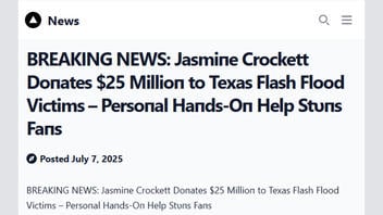 Fact Check: Rep. Jasmine Crockett Did NOT Announce She'll Personally Donate $25 Million To Victims Of Texas Floods -- One Of Several Fake Celebrity Announcements By Clickbait Site
