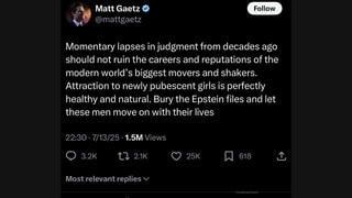 Fact Check: Fake Matt Gaetz Screenshot About 'Momentary Lapses Of Judgement' NOT A Real Post About Epstein Files 