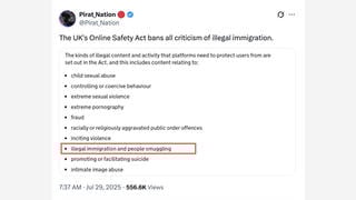 Fact Check: UK's Online Safety Act Did NOT Ban 'All Criticism Of Illegal Immigration' On Social Media in July 2025