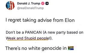 Fact Check: Trump Did NOT Write 'I Regret Taking Advise From Elon', Reject 'White Genocide' Theory in South Africa