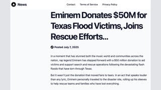 Fact Check: NO EVIDENCE Eminem Donated $50 Million 'For Texas Flood Victims', 'Joined Rescue Efforts'