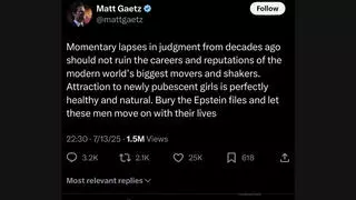 Fact Check: Fake Matt Gaetz Screenshot About 'Momentary Lapses Of Judgement' NOT A Real Post About Epstein Files 