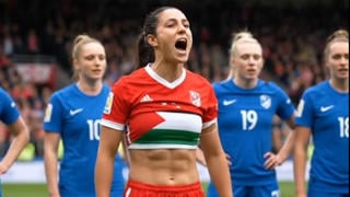 Fact Check: Video Of Female Soccer Player Lifting Red Shirt To Reveal Palestinian Flag Originated On Account With AI Content -- Several Odd Details
