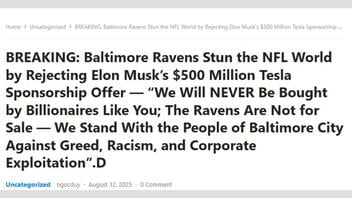 Fact Check: Baltimore Ravens Did NOT Reject A $500 Million Tesla Sponsorship Offer From Elon Musk