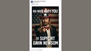 Fact Check: Satirical Poster Saying Kid Rock Wants You To Vote For Newsom Parodies A Similar Trump Post About Taylor Swift